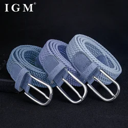 Men's metal pin buckle casual fashion high quality elastic jeans canvas stretch woven belt