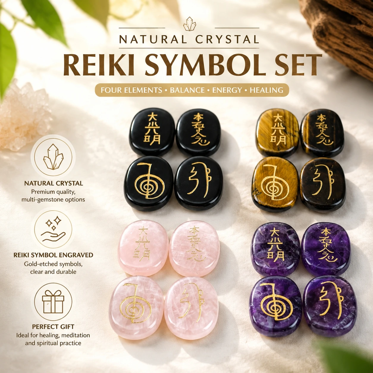 4-Piece Set Natural Agate Crystal Gemstones Exorcism Therapy Energy Enhancement Reiki Jewelry Ornaments for Home Decor