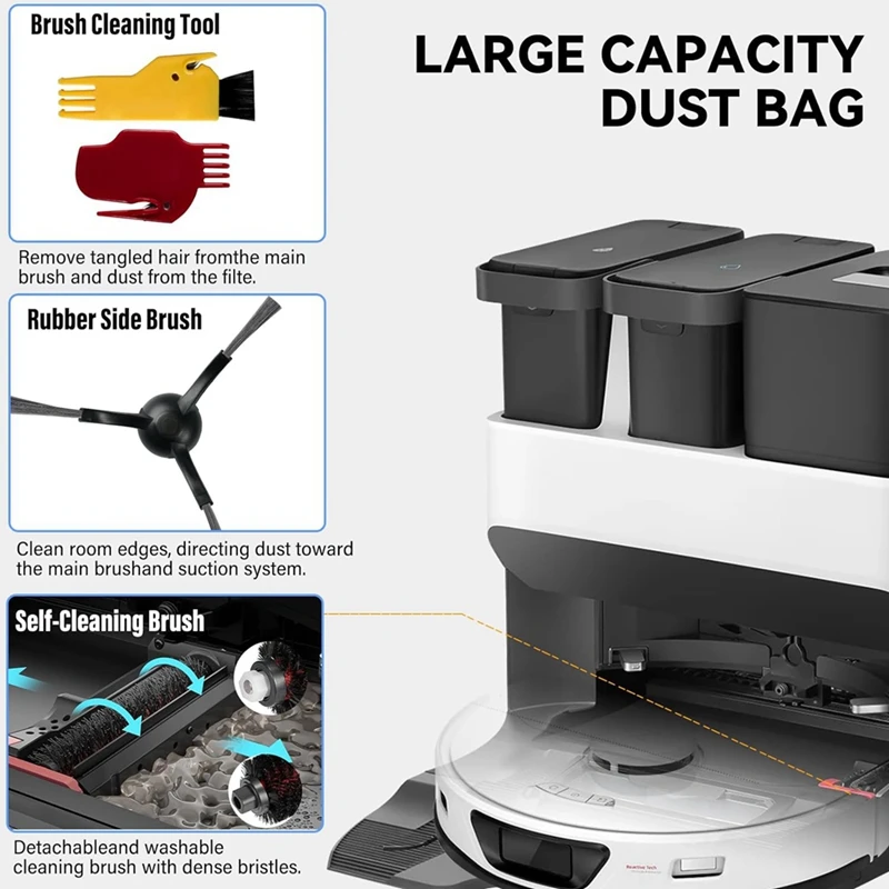 Main Brushes Plastic For Roborock S8 Pro Uitra Replacement Parts Robot Vacuum Cleaner Accessory Set With Dust Bags