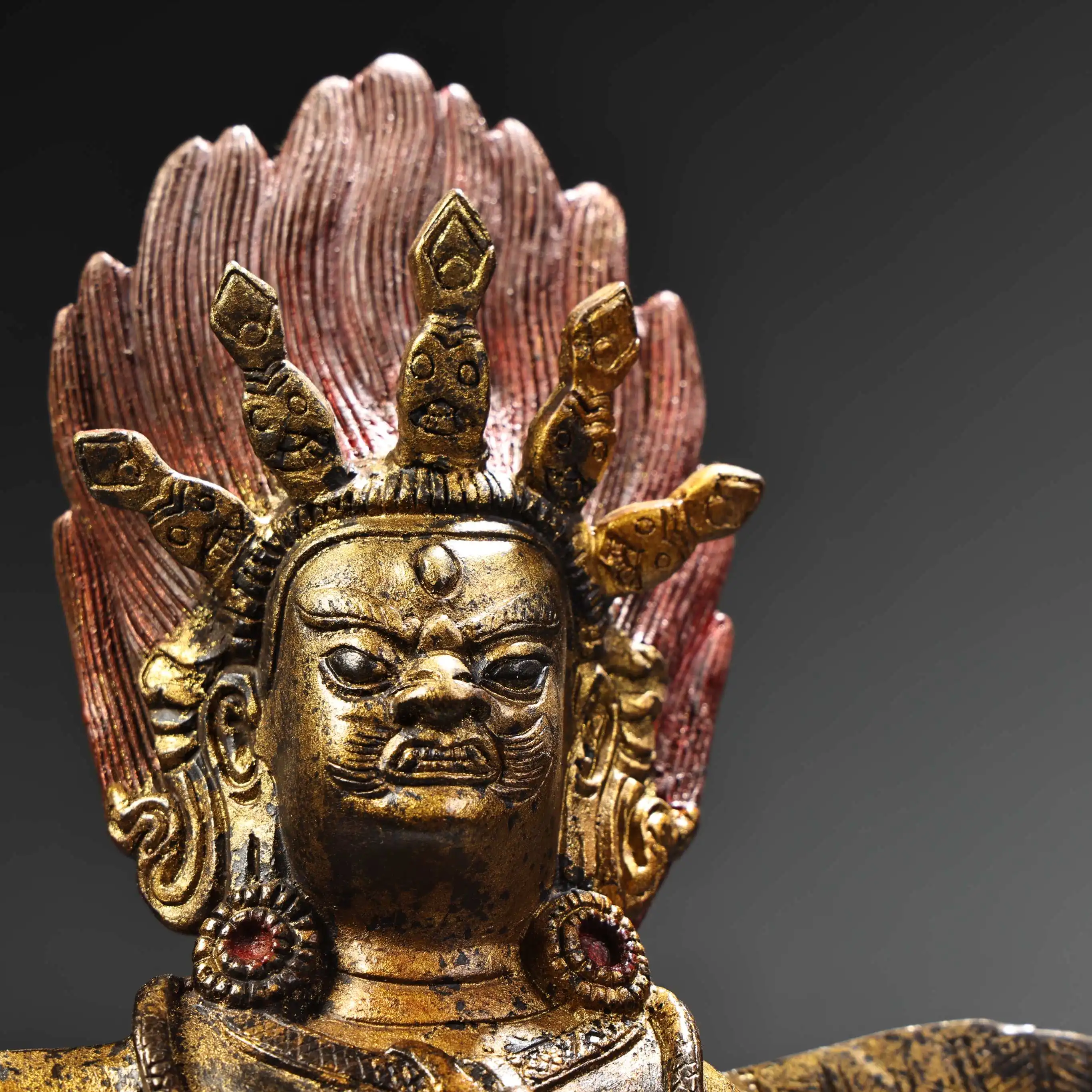 11 "مجموعة معبد التبت البرونزية القديمة المذهبة الزنجفر بوما فاجرايانا الدائمة بوذا غارودا بوذا لوتس شرفة قاعة العبادة