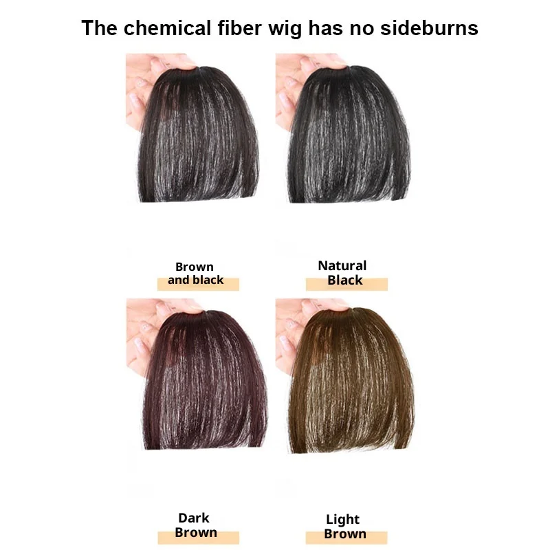 سيدة وهمية الانفجارات الشعر الحقيقي المنسوجة يدويا غرة متجددة الهواء مع السوالف خفيفة الوزن ومدمجة لتغطية الجبين شعر مستعار غير مرئية الانفجارات #4