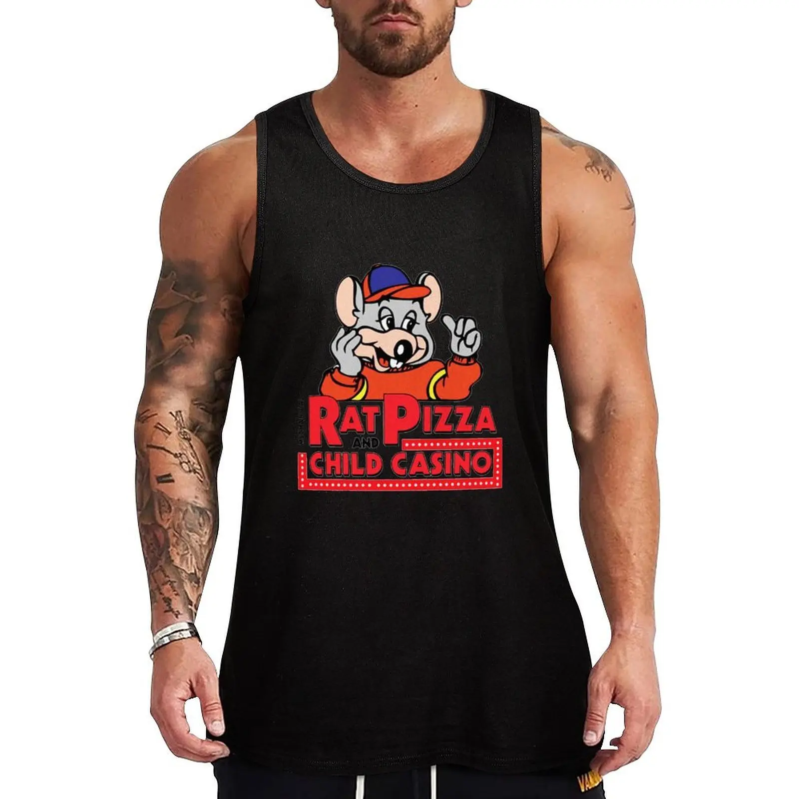Cheese-Rat-Pizza-and-Child-Casino Tank Top Landscape Print Tank Top Nature Graphic Sleeveless