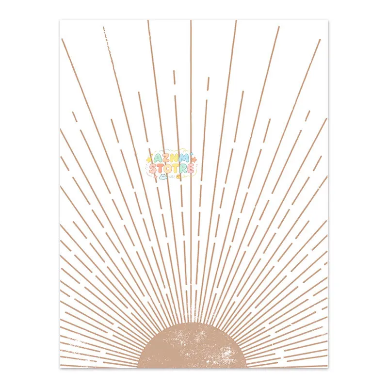 Boho Abstract Geometric Sun Rising Rainbow Beige Canvas Painting Wall Art Pictures Posters Print Interior Living Room Home De