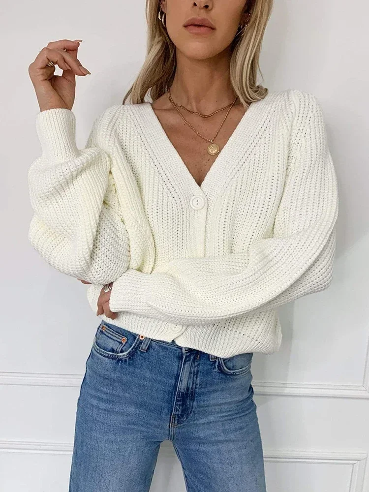 Autumn Winter New Women Korean Fashion White Cardigan Knitted Women Cardigan Sweater Cardigan Crop Top Coat Clothes