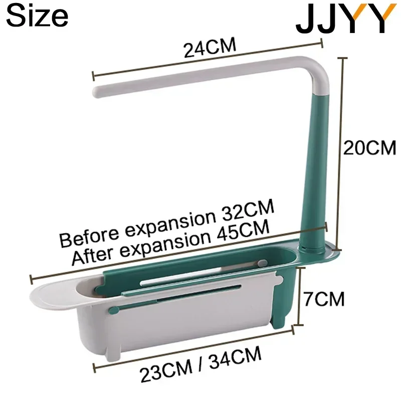 JJYY Kitchen Sink Shelf Expandable Drainage Rack Vegetable Drainage Basket Adjustable Dish Rag Organiser Kitchen Accessories