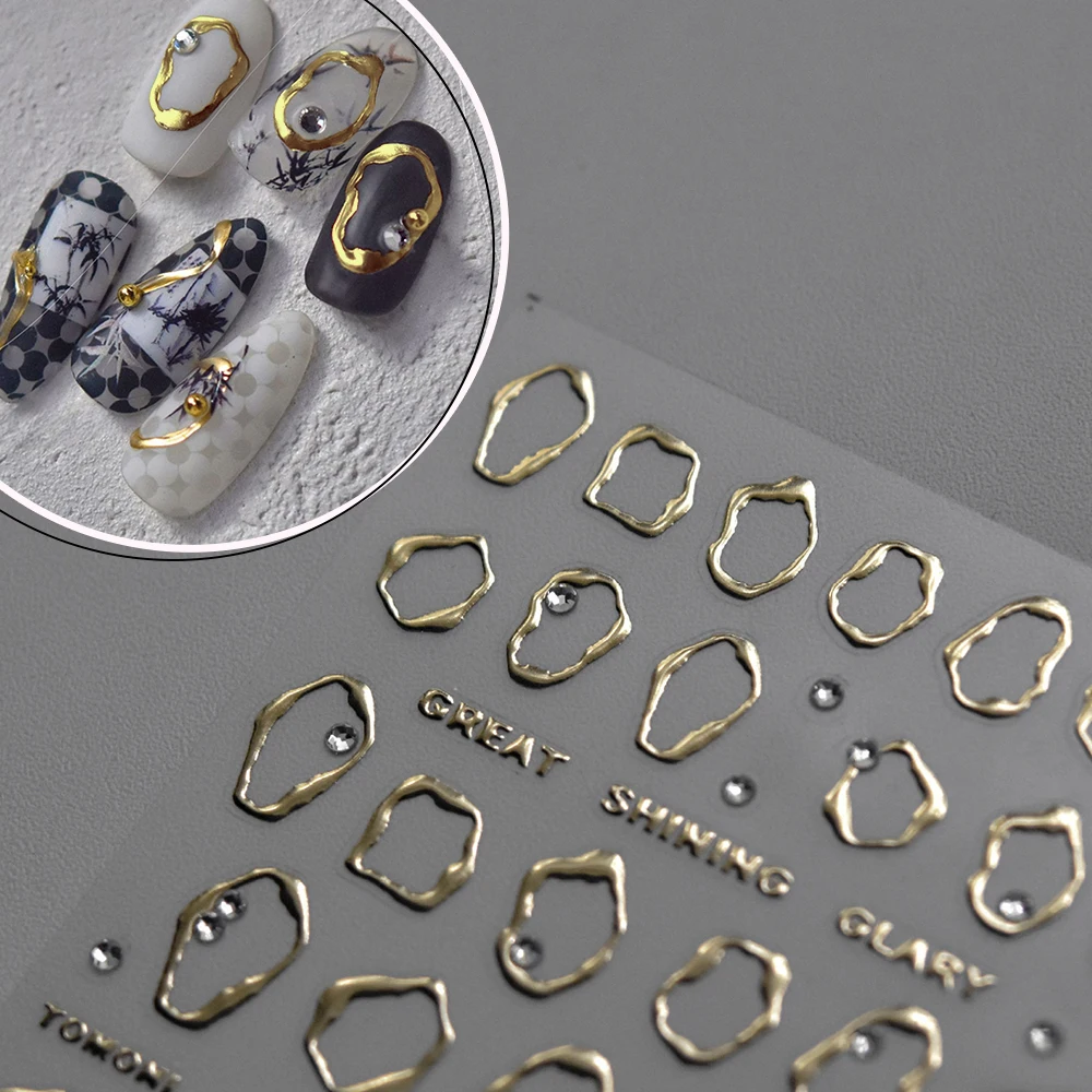 1 stücke 5D Strass Gold Silber Unregelmäßige Muster Nagel Aufkleber Einfache Design Klebstoff Slider Nail art Dekoration Aufkleber Liefert