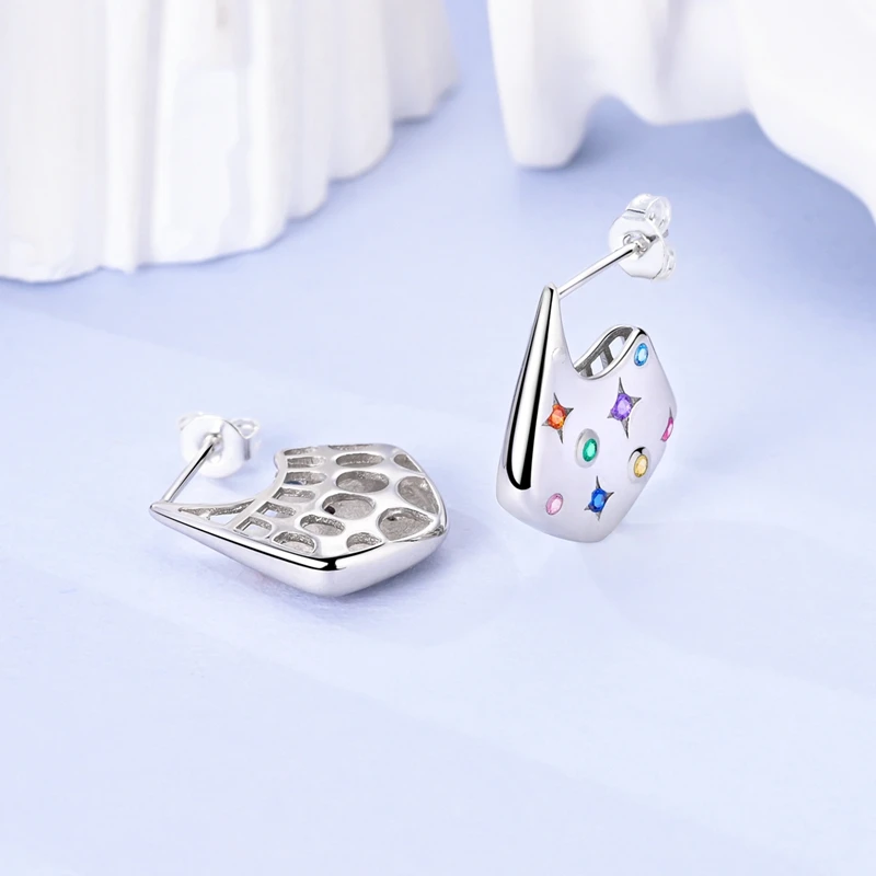 Bunte Zirkonium-Creolen aus 925er-Sterlingsilber, Pavé-Sterne-Form, Ohrring für Frauen, Hochzeit, Verlobung, Schmuck, Geschenk – Detail 5