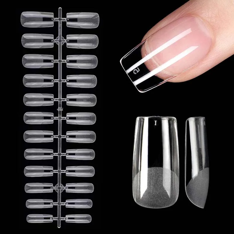 240 Uñas Postizas de Gel Suave en Bolsa, Cápsulas Cuadradas y Coffin para Extensión de Uñas, Puntas para Manicura DIY, Herramienta de Manicura a Presión