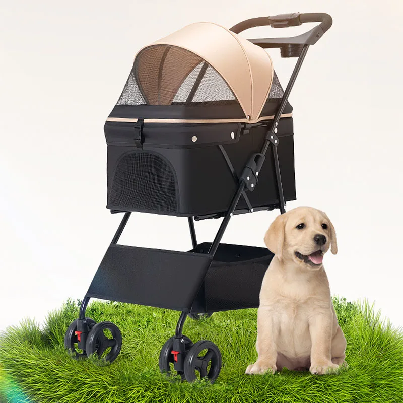 Pet Stroller Foldable Dog Walking Cat Stroller With Storage Basket Collapsible Puppy Jogging Pet Cart For Daily Pet Supplies