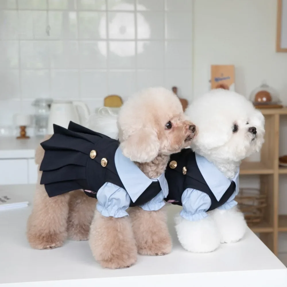 Pet Autumn Winter INS Dog School Uniform Skirt Cute Pleated Skirt Dog Shirt Pet Clothing Cat and Dog Clothing Pet Clothing Teddy