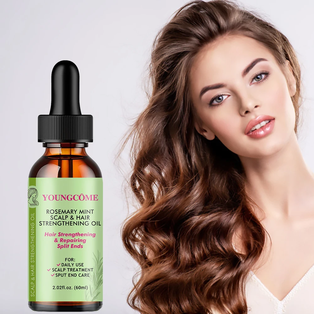 Aceite esencial para el cuidado del cabello, aceite fortalecedor del cabello con menta y romero, tratamiento nutritivo para puntas abiertas y cuidado del cabello orgánico seco