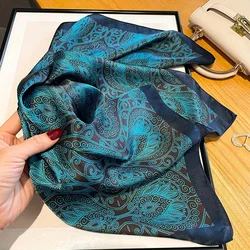 Luxury Paisley Print Square Scarf Sunscreen Ladies Neck Kerchief UV Protection Head Wrap Women Fashion Accessory