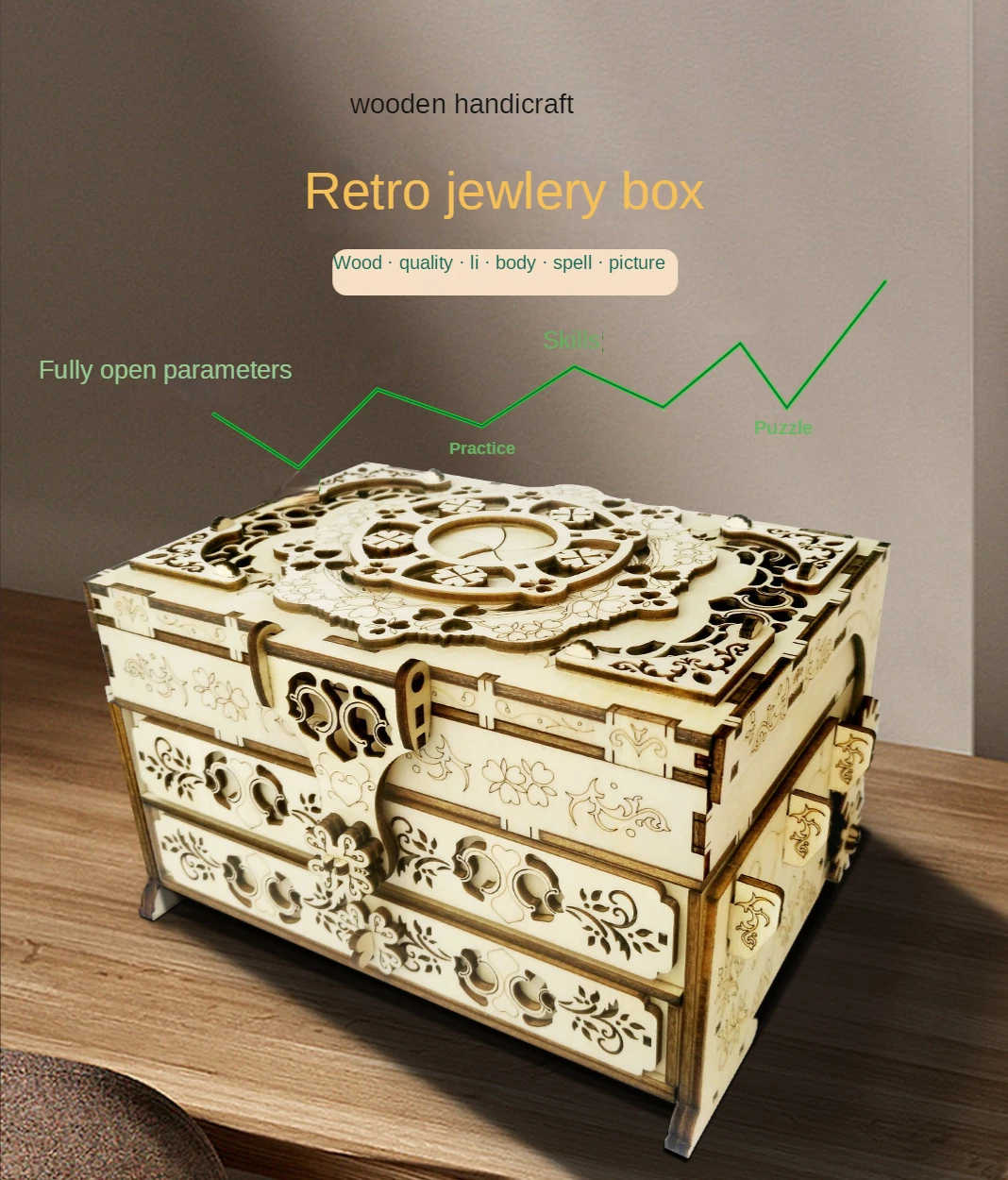 Wooden 3D Jigsaw Puzzle DIY Retro Jewelry Box Handmade Insert Model Creative Music Box Gift Ornament Educational Toy Model