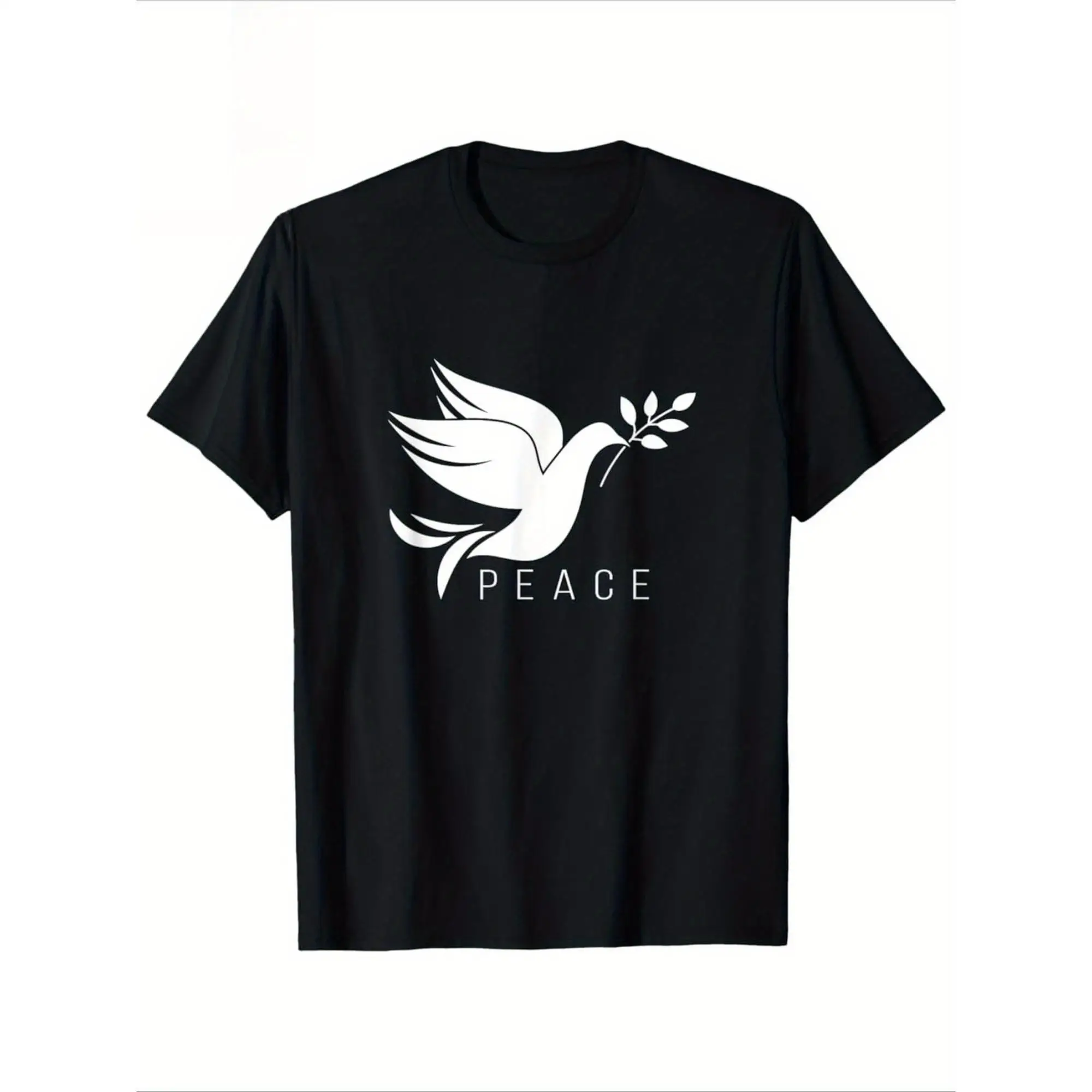 

Men's Graphic T-Shirt, White Dove of Peace Print, Loose Fit Casual Top, World Peace Streetwear