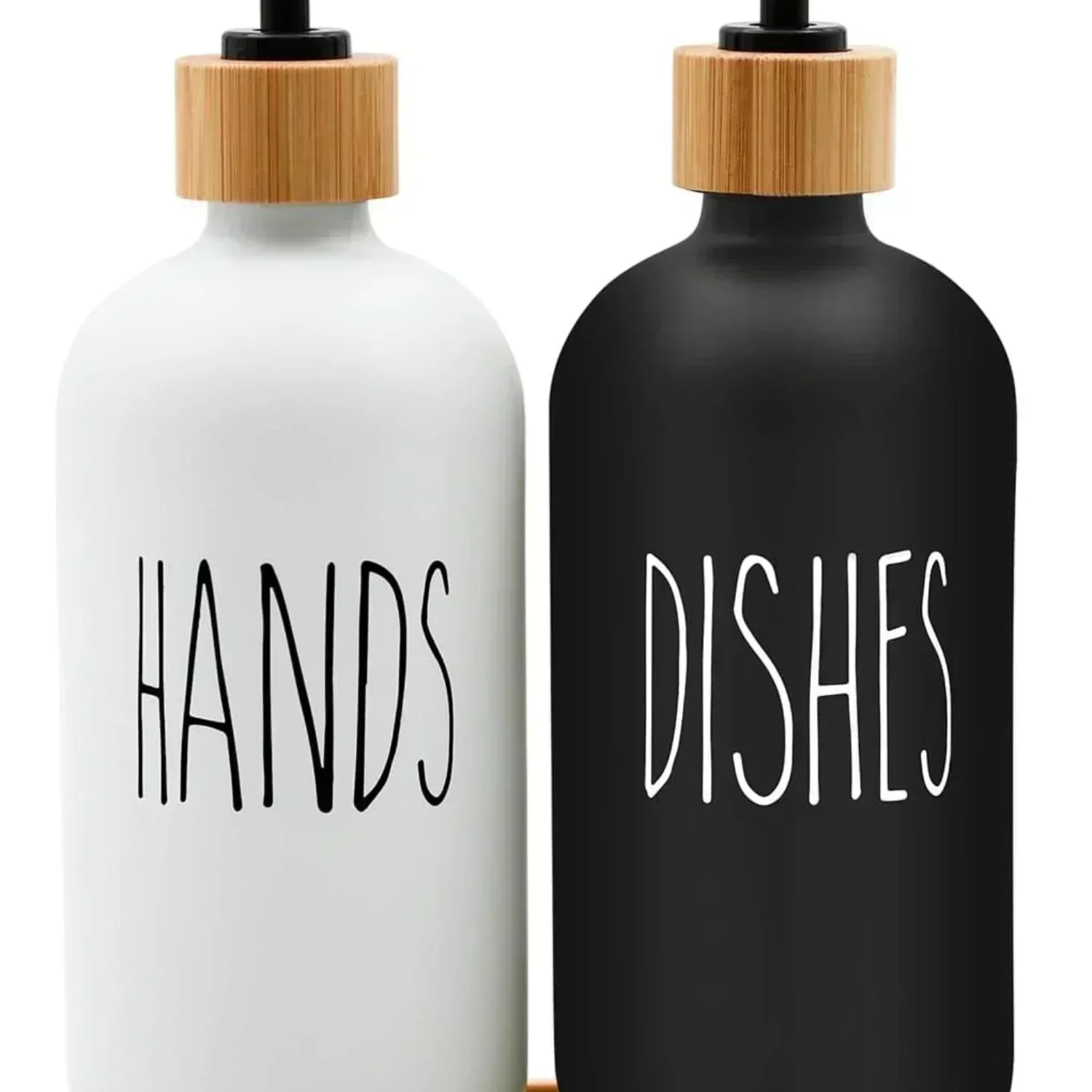 Dish Soap Dispenser Set with Bamboo Tray Kitchen Soap Dispenser Set Glass Matte Hand and Dish Soap Dispenser Set