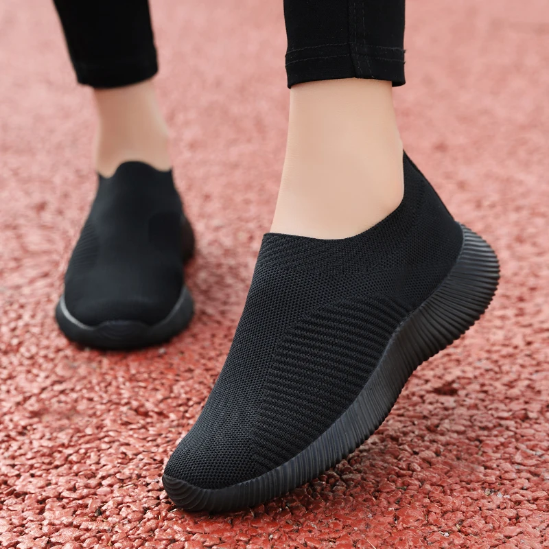 Dames Gebreide Sok Schoenen Ademende Flatform Sneakers Dame Slip Op Zachte Casual Wandelschoenen Maat 35-43