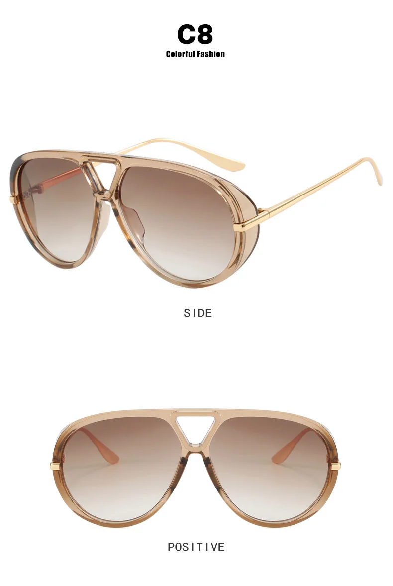 Übergroße ovale Punk-Piloten-Sonnenbrille für Damen – Luxusmarke 2026, Vintage-Metallrahmen, UV400-Schutz – Detail 15