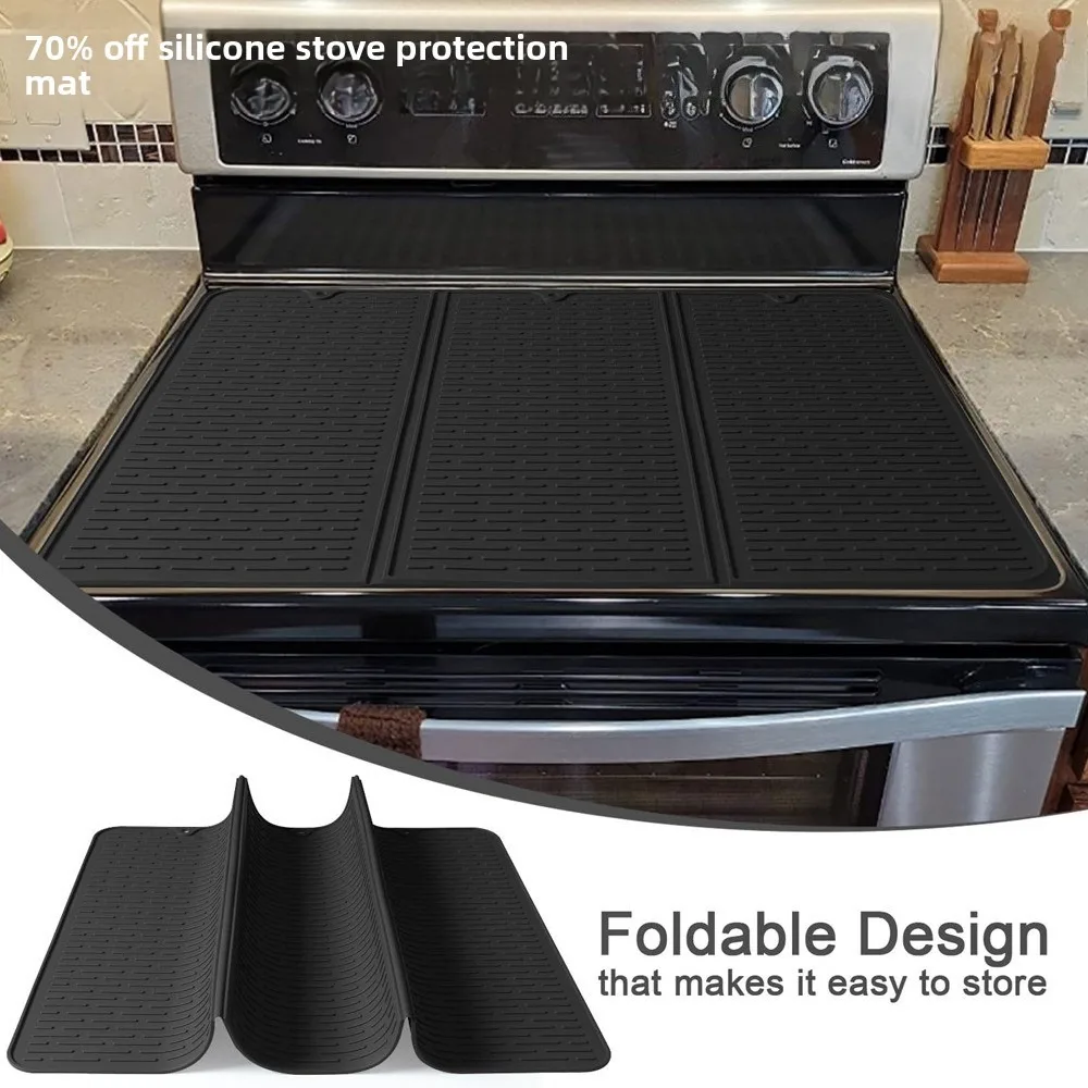 

3 Fold Silicone Kitchen Stove Cover Heat Resistant Protector Sink Dish Drying Mat Countertop Dustproof
