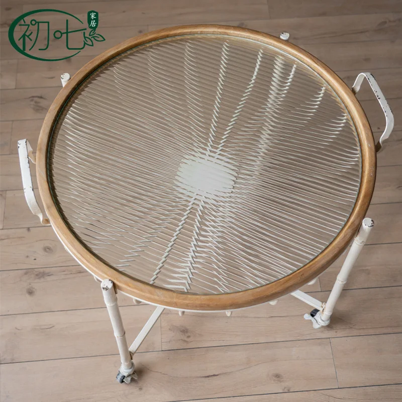 طاولة القهوة الأمريكية الرجعية، طاولة جانبية لأريكة غرفة المعيشة، طاولة الزاوية القديمة الرجعية طاولة مستديرة صغيرة الزفاف الديكور اطلاق النار ص