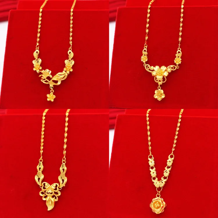 

Luxury Exquisite Flower Water Wave Chain Necklace for Women Pure Gold Color Necklace for Wedding Engagement Party Jewelry Gifts