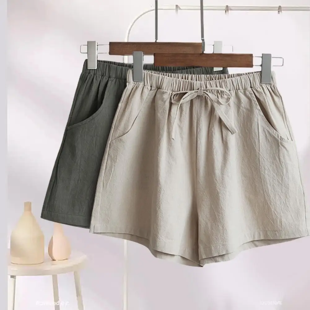 Women Summer Sports Shorts Short Pants Drawstring High Waist  Double Pockets Thin Linen Wide Leg Casual Shorts Streetwear 80%