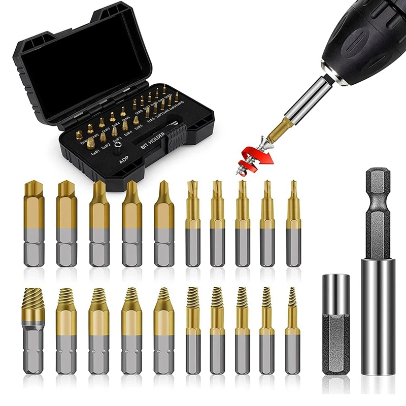 22Pcs Titanium Damaged Screw Extractor Set - Stocking Stuffers For Men Adults,Remover For Stripped Screws Nuts Easy Install