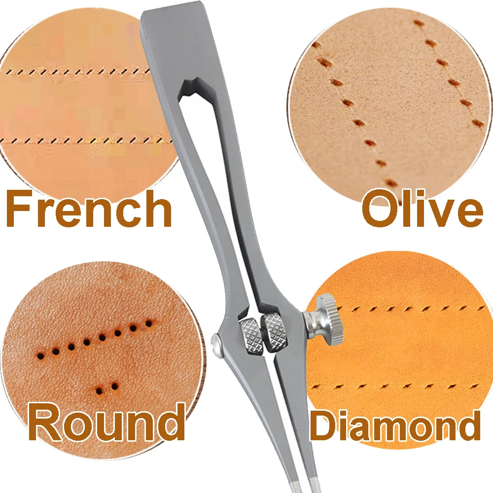 

DIY Leather Punch Tool Adjustable Spacing 1-6mm French Type Hole Manual Puncher Leather Stiching Chisel Pricking Stainless Steel