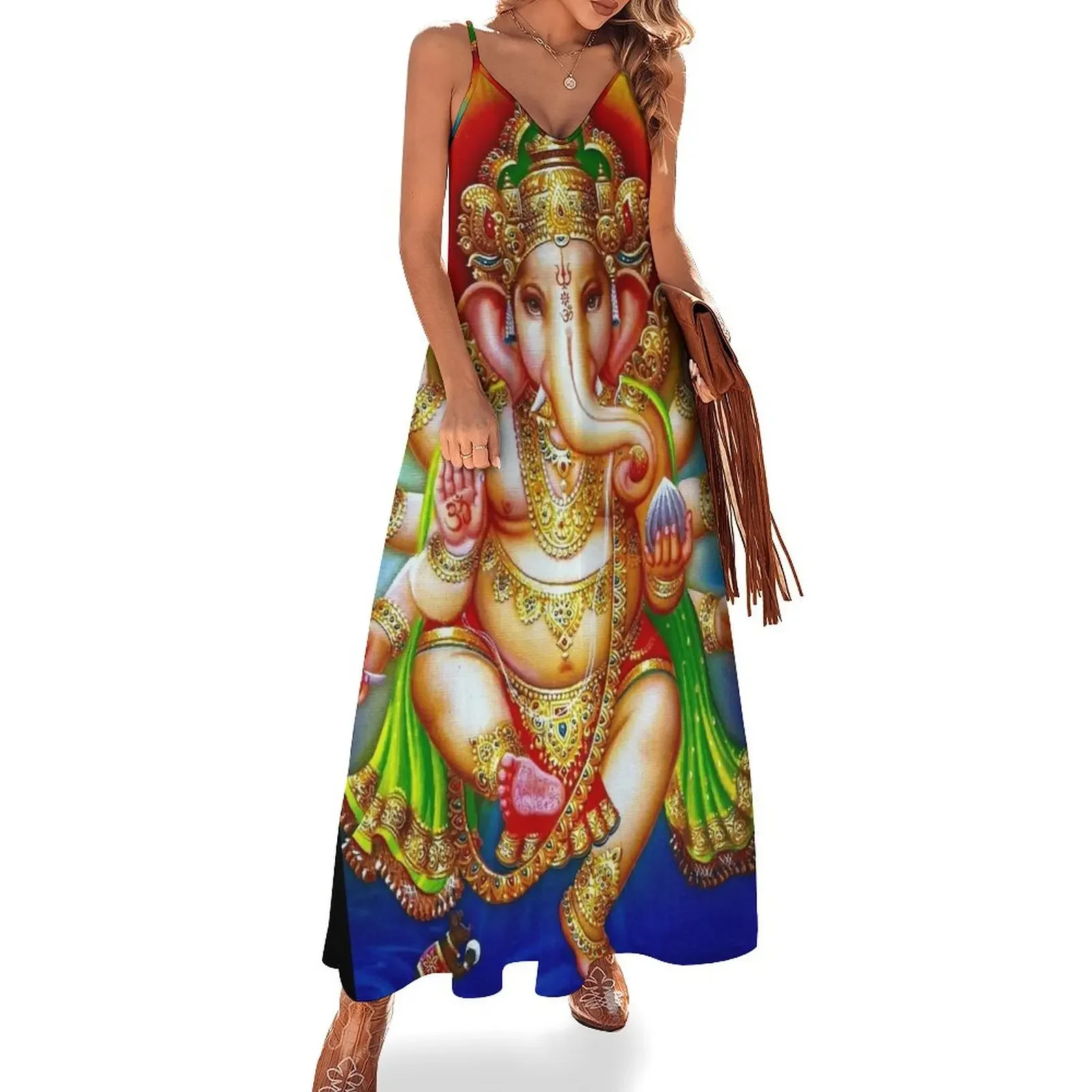 GANESHA HINDU GOD ; Vintage Deity Print Sleeveless Dress summer dresses ladies 2025 elegant women's sets