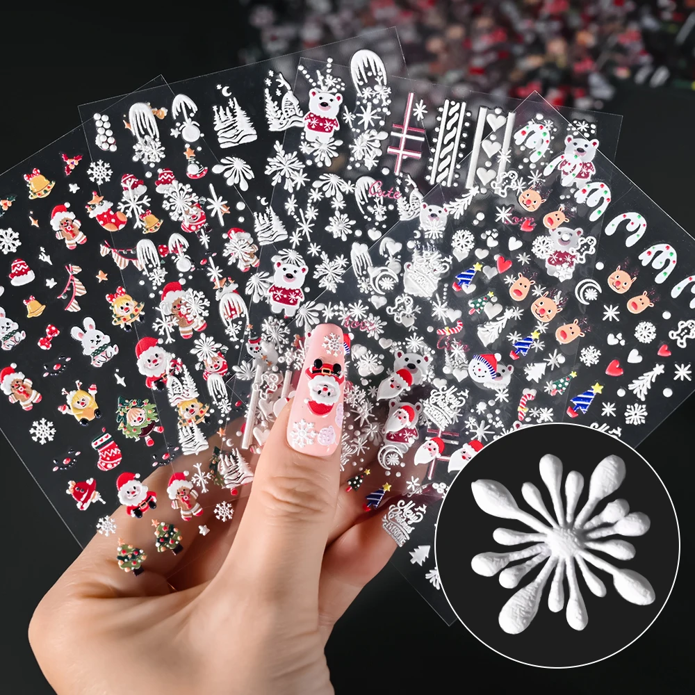 5D natale Nail Art adesivi 1 pz cartone animato colorato alberi di natale babbo natale fiocchi di neve modello cursori decalcomanie per unghie