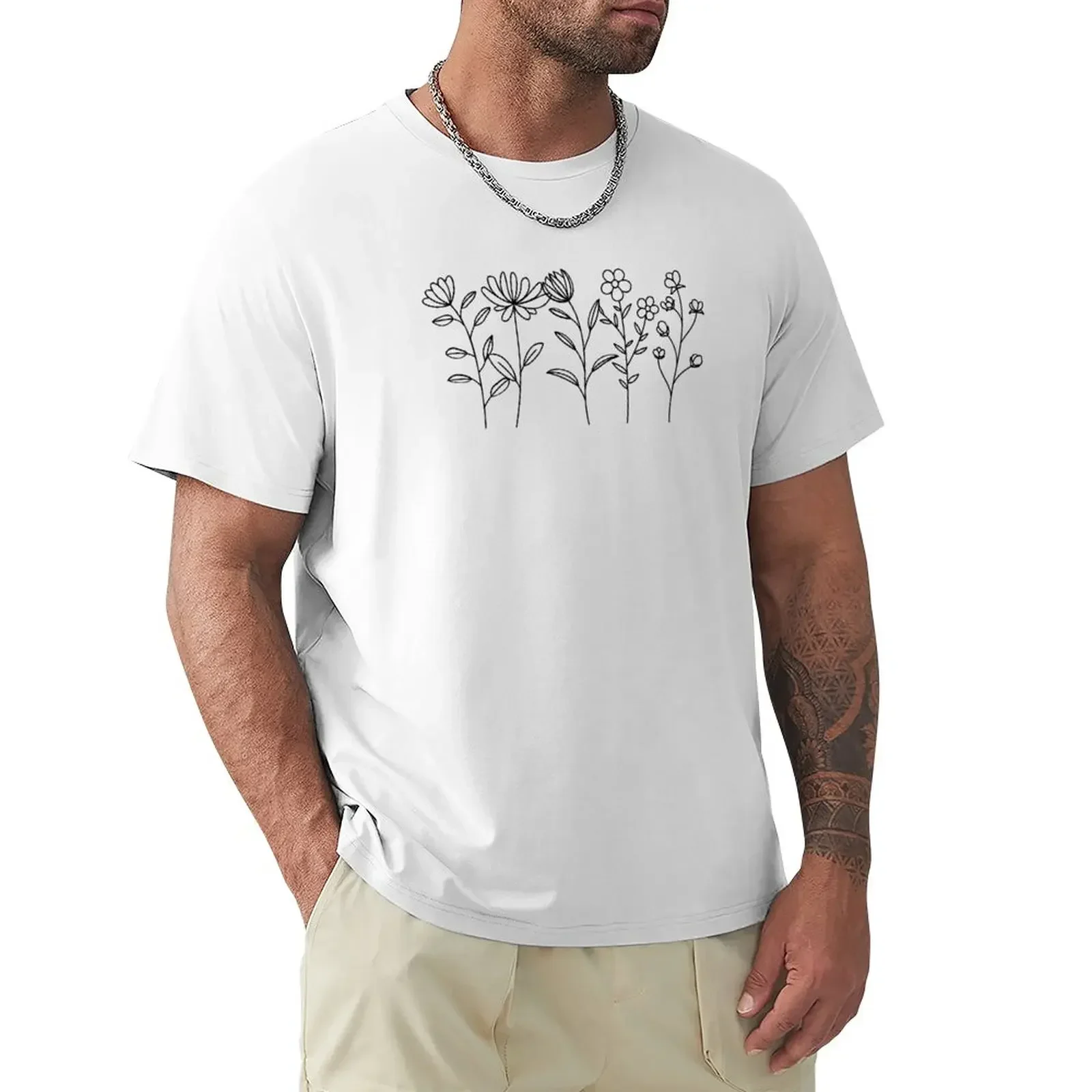 

Black and White Flowers T-Shirt graphics vintage summer clothes men clothings