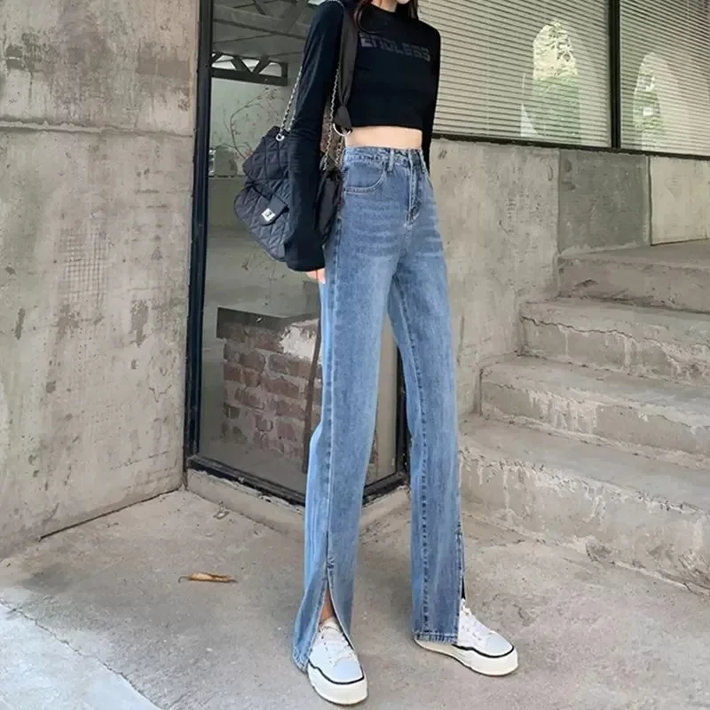 Autumn/Winter Fashion Versatile Spicy Girl Retro Blue Micro La Jeans Women's Horseshoe Pants High Waist Slim Fit Slim Flare Pant