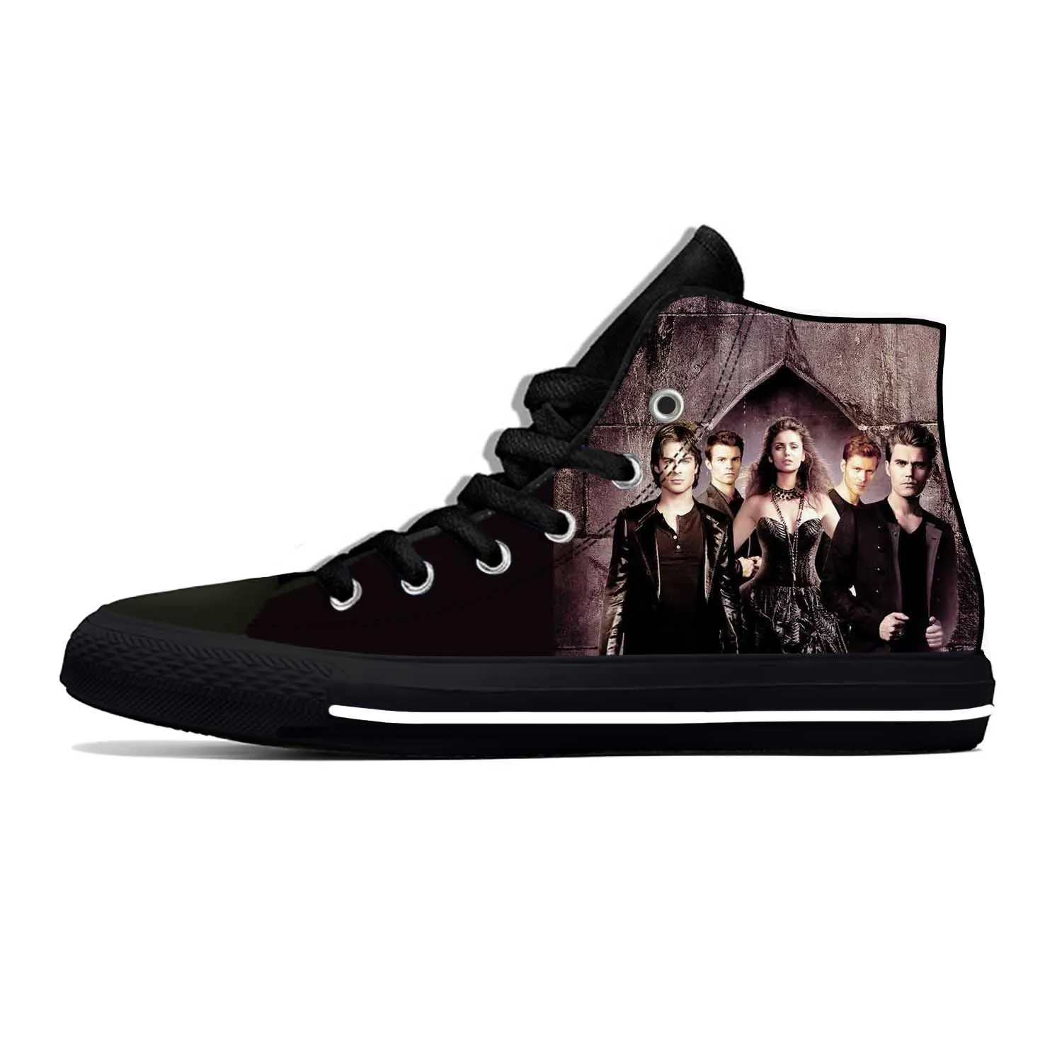 Anime Dos Desenhos Animados The Vampire Diaries Damon Salvatore Sapatos de Pano Casuais High Top Leve Respirável 3D Impressão Das Mulheres Dos Homens Sneakers