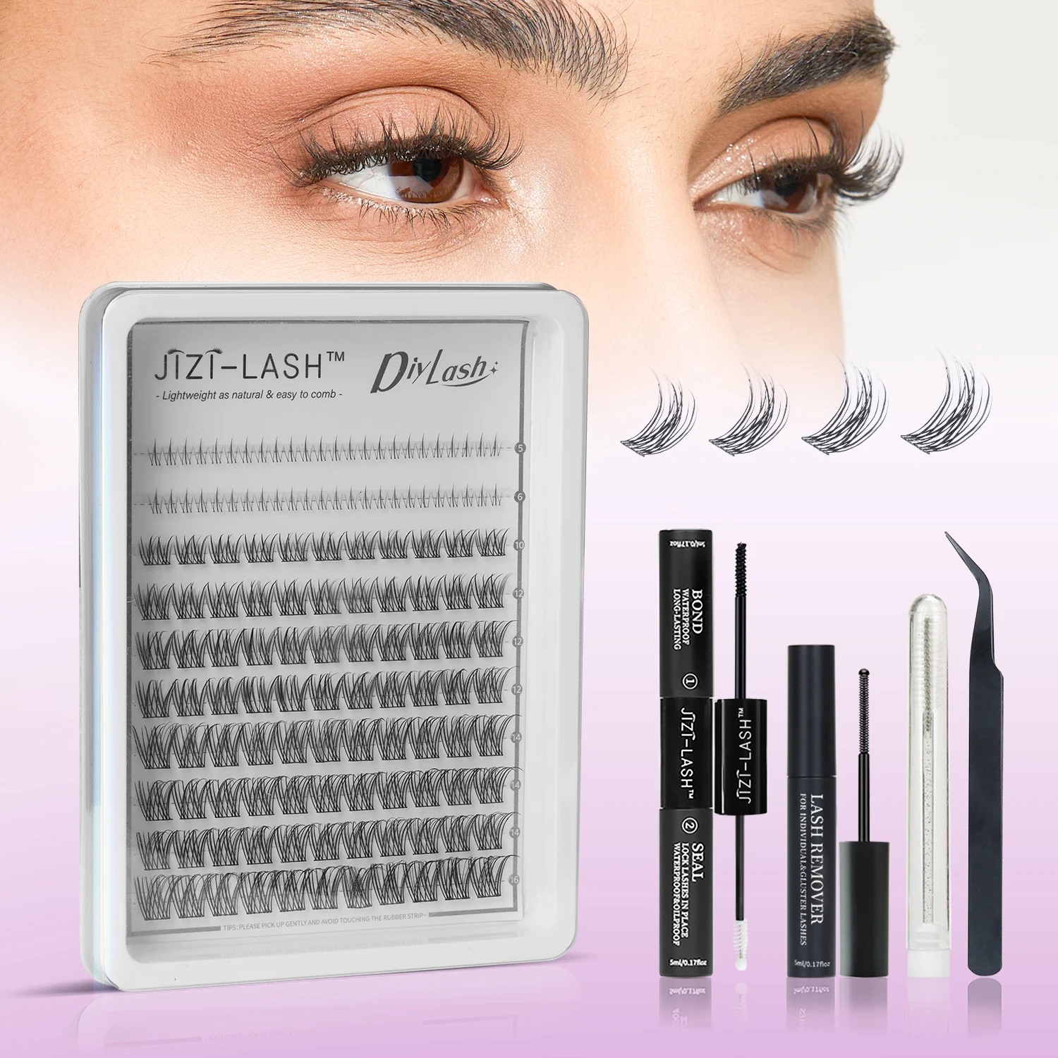 

JIZI-LASH 136 Pcs 5-12mm Cluster False Eyelashes Fluffy 3D Mink Lashes Makeup Faux Cils Lash Extension Applicator Tool Kit