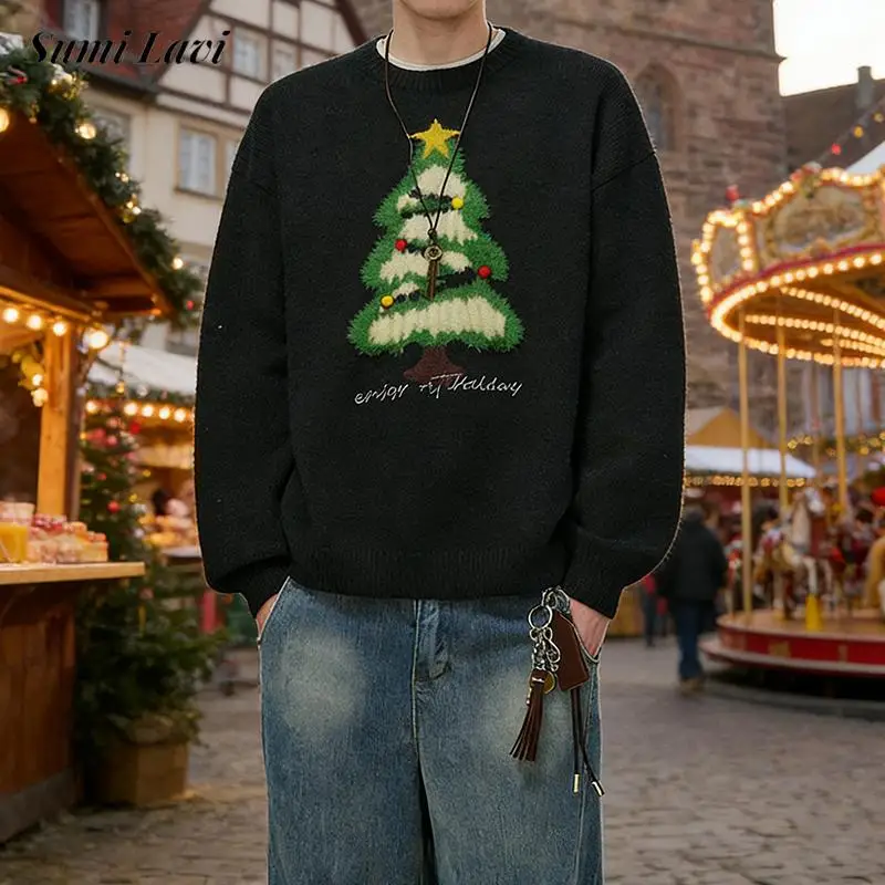 

Vintage Mens Knitting Jumper Tops Autumn Winter Christmas Fashion O Neck Knit Sweater For Men Casual Long Sleeve Sweaters