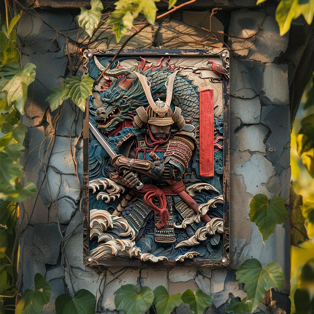 Japanese Samurai Metal Sign, Wall Art, High Bending Resistance, Decorative Vintage Plaque for Gym, Bathroom, Store - Ideal Gift