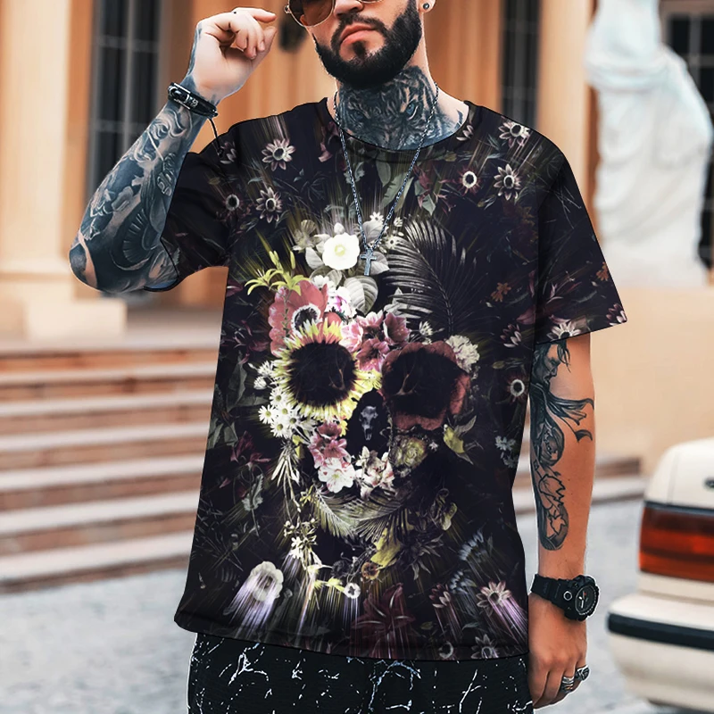 الربيع الصيف 2022 الرجال ثلاثية الأبعاد تي شيرت مطبوع 100% لايكا البوليستر الرعب الجمجمة نمط يدعم حجم الدهون S-5XL 2022 العلامة التجارية تي شيرت