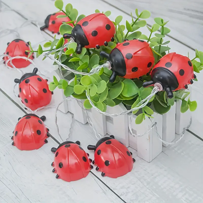 6M 40LED Rome Decoration Ladybug String Lights Indoor Party Atmosphere Christmas Battery Flower Fairy Lights Curtains 176