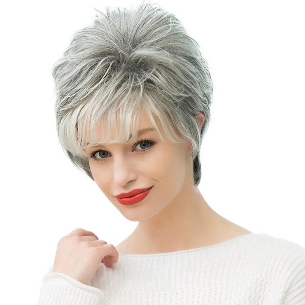 

Soft Ombre Gray Short Real Hair Pixie Style Wig Comfortable Cap for Women Fashion Look