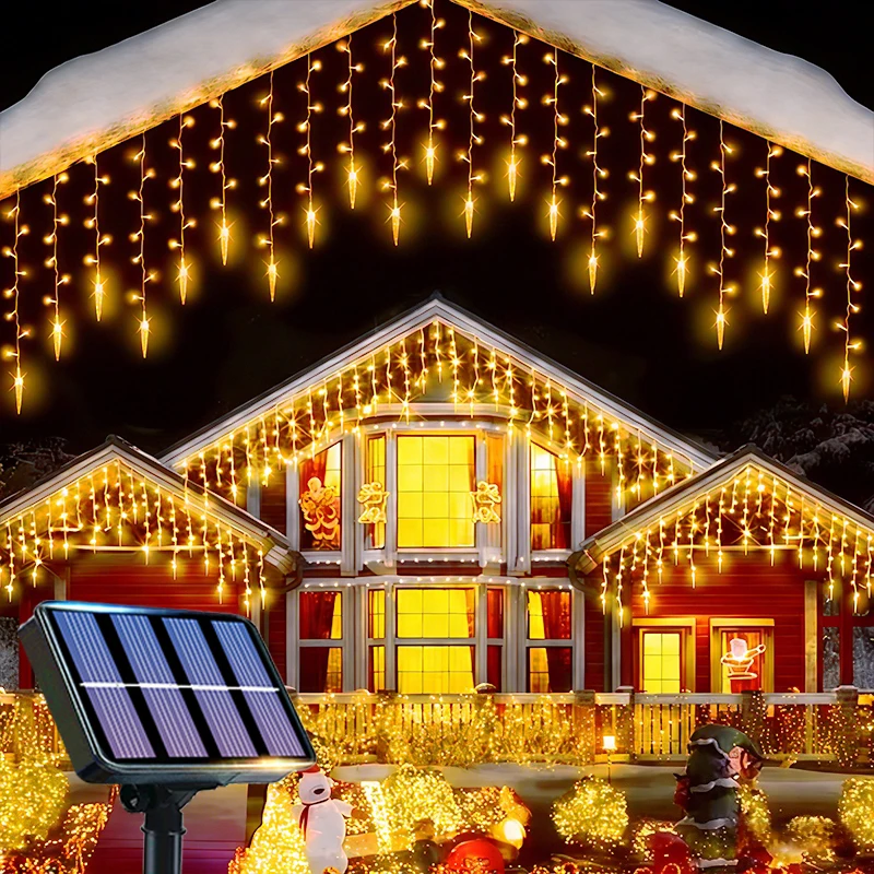 

Солнечная гирлянда 162 LED для улицы, в форме ледяных конусов/колонн, для украшения дома и праздников
