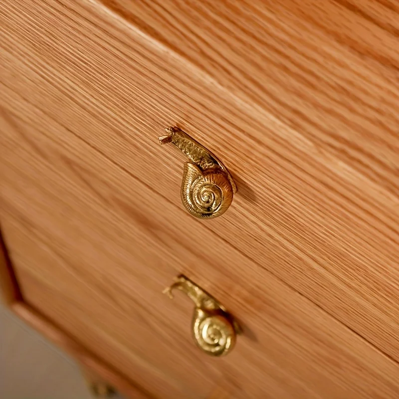 2pcs 2in x 0.9in Brass Cabinet Pulls, Snail-Shaped Drawer Handles, Single-Hole Decorative knobs with Mounting Screws