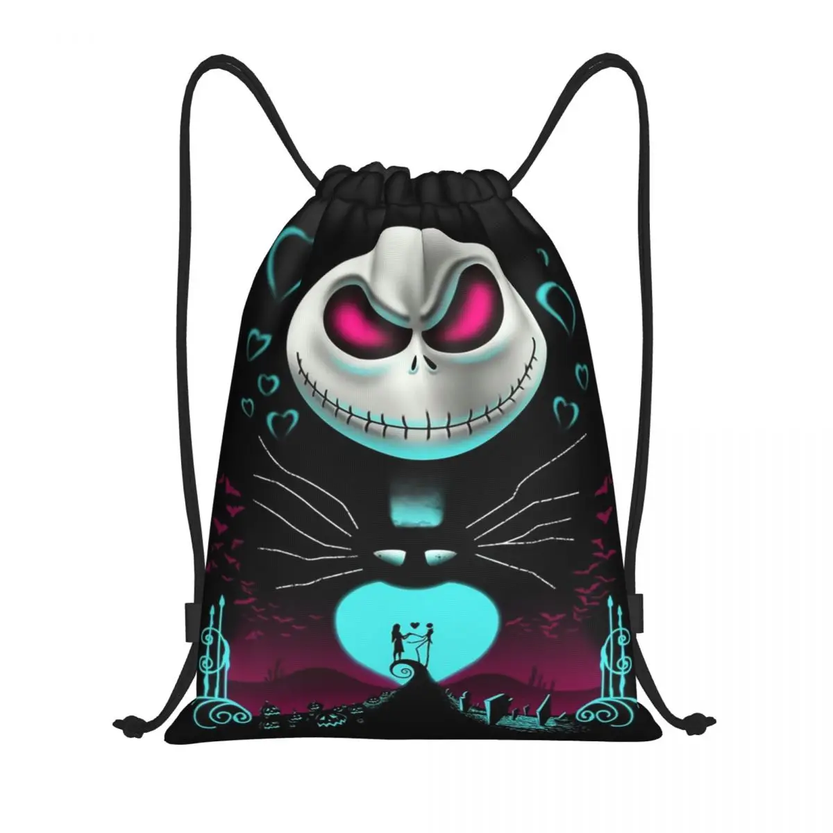 

Custom Nightmare Christmas Skull Jack Skellington Drawstring Bags for Shopping Yoga Backpacks Women Men Sports Gym Sackpack