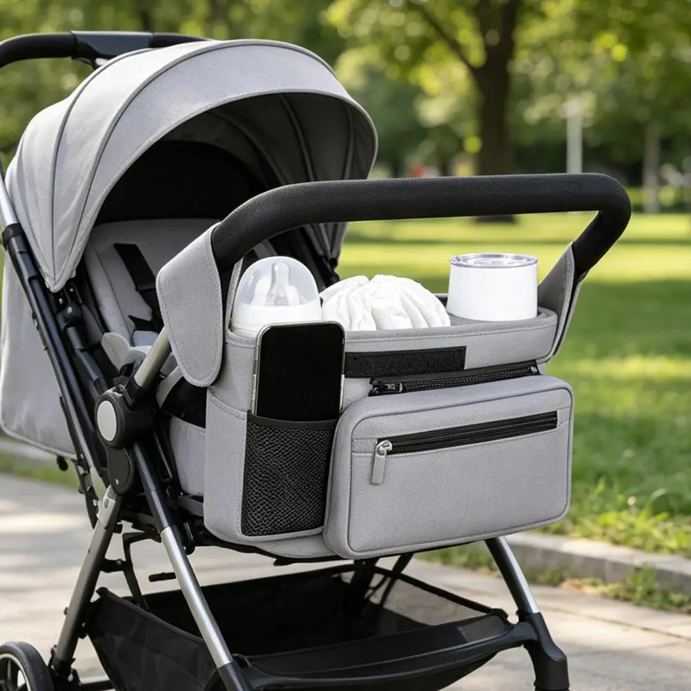 Durable Stroller Storage Pouch Waterproof Oxford Fabric Multi-Compartment Organize for Baby Bottles Diapers Keys