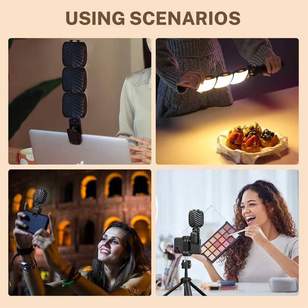 充電式LED自撮りライト、電話、タブレット、ラップトップ、3モード用のライトクリップ、9レベルの明るさ、2024
