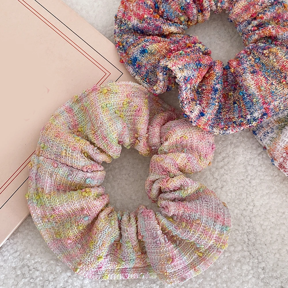 Korean Woolen Handmade Colorful knitting Scrunchies Headwear Autumn Winter Sweet Plush Hair Band Female Hair Accessories