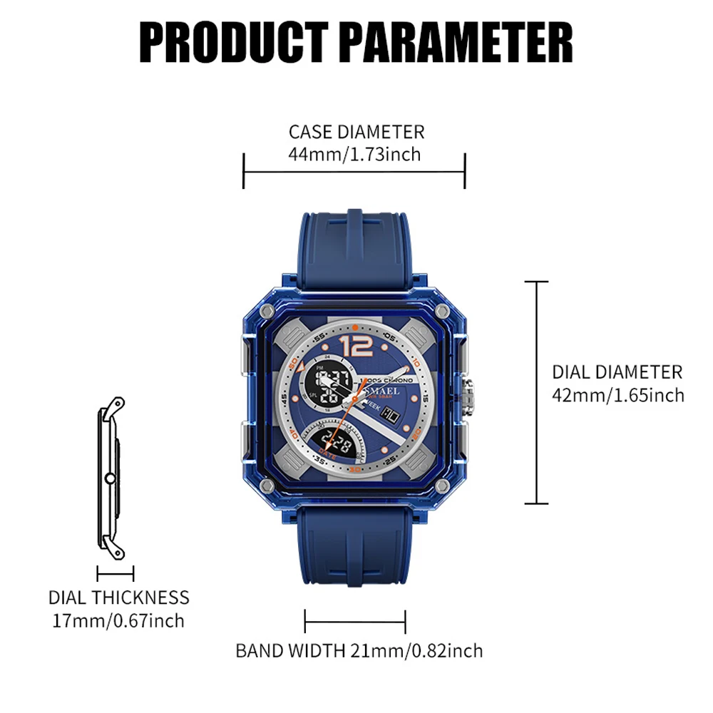 SMAEL Fashion Sport Digital Watches for Men Stylish Large Dial Dual Time Display Shockproof Quartz Wristwatches Male Clock
