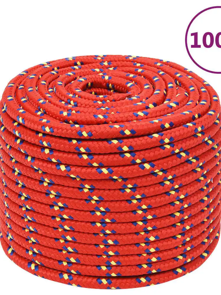 Rode scheepslijn van polypropyleen, 12 mm x 100 m, scheursterkte 930 kg, voor aanmeren, maritiem gebruik, kamperen en intensieve werkzaamheden. - afbeelding 2