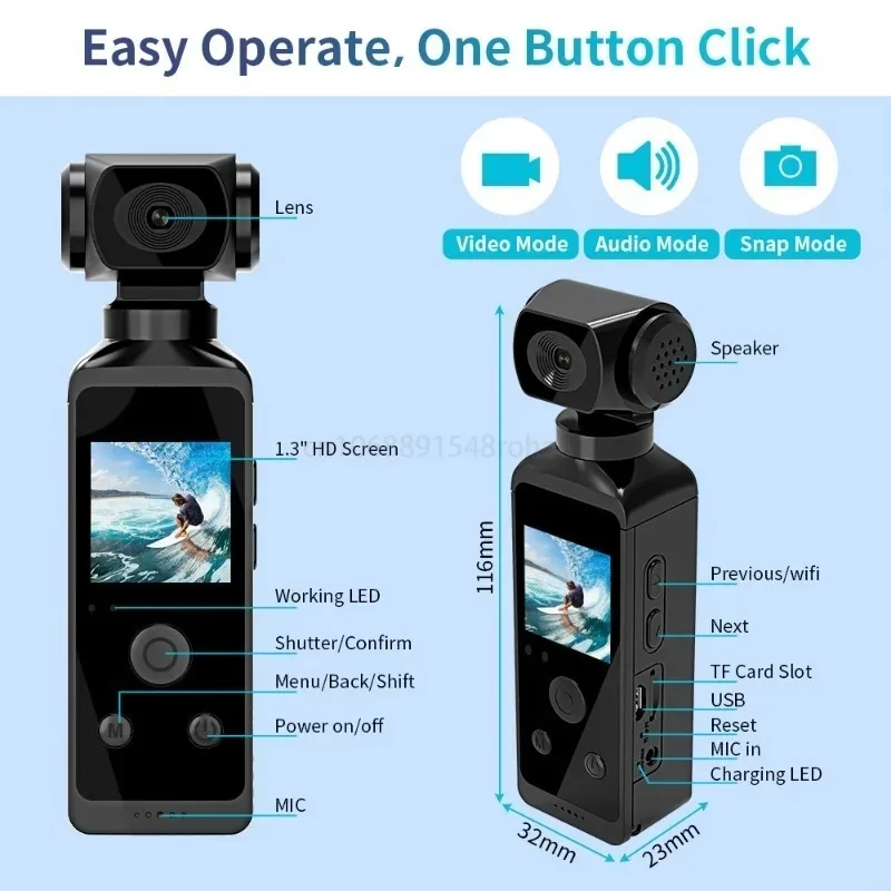 5K or 4K Ultra HD Pocket Action Camera 270° Rotatable WiFi Mini Camera Waterproof Case Outdoor Sports Vlog Diving Video Recorder