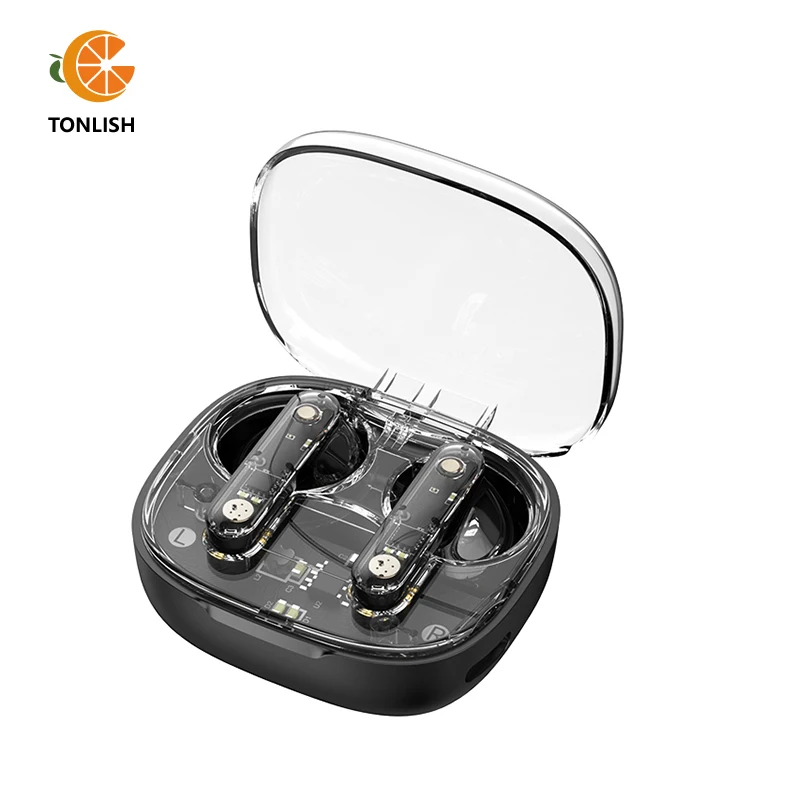 TONLISH Transparent Wireless Bluetooth 5.3 Earphones Headphones with 9D Surround Sound Quality and Hifi Earbuds