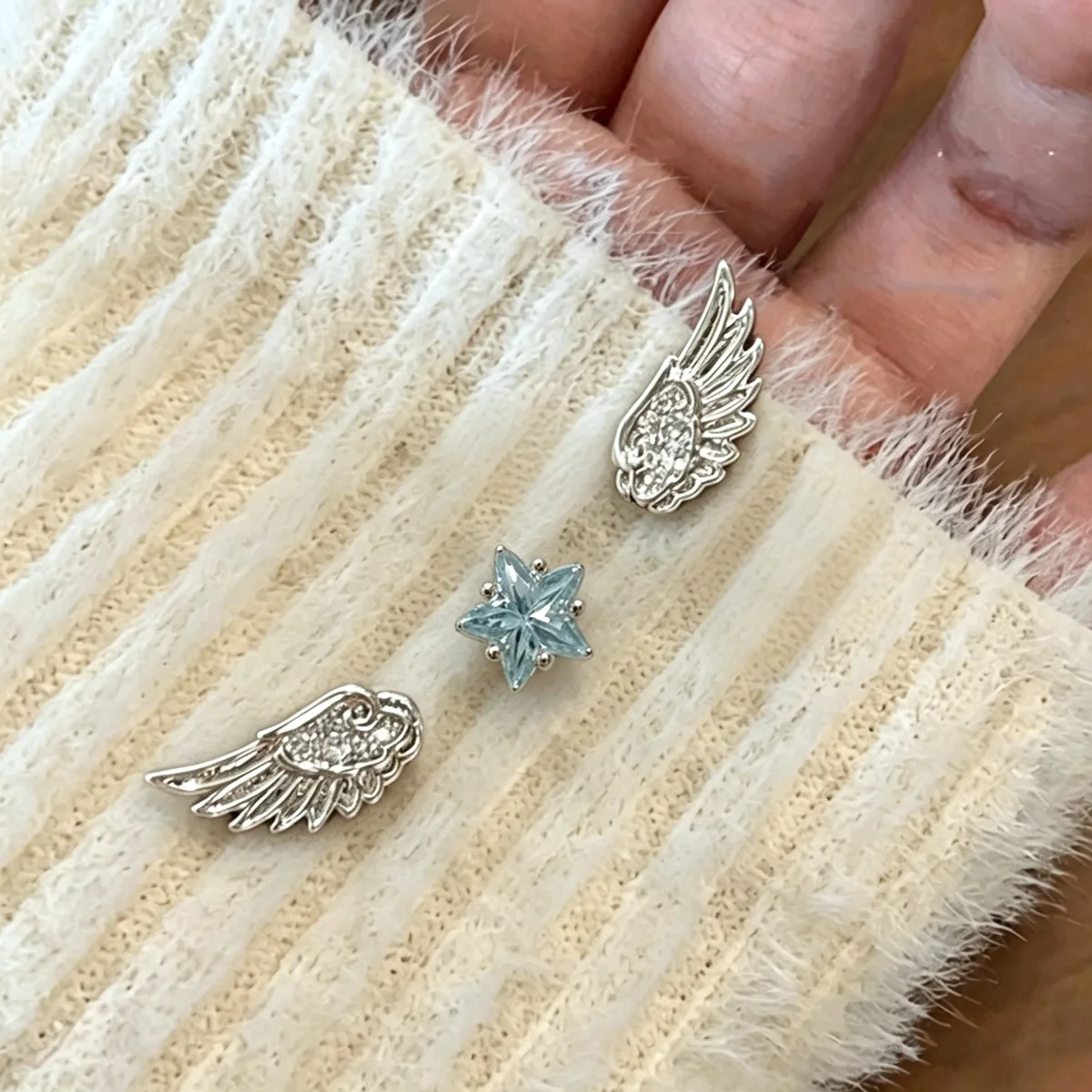3-teiliges Set Einzigartige Persönlichkeit Engelsflügel Sterne Ohrstecker für Frauen Exquisite Glänzende Zirkon-Ohrringe Y2K Schmuck Geschenke