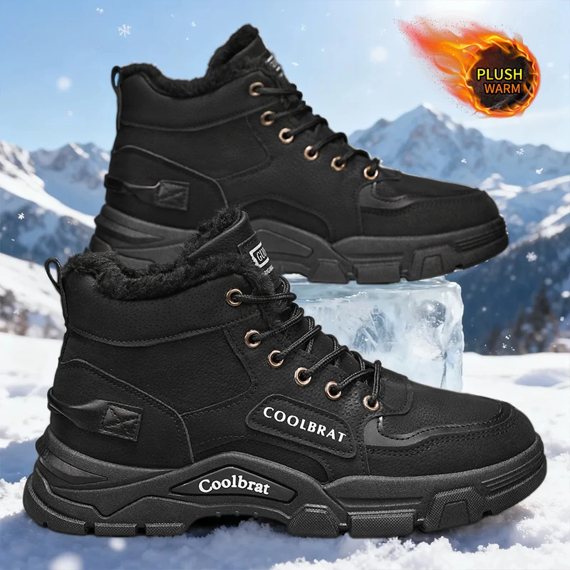 أحذية رياضية كاجوال عصرية عالية الجودة للرجال - أحذية ثلج مبطنة بالصوف على طراز الدراجات النارية، أحذية للكاحل للتنزه في الشوارع في الهواء الطلق